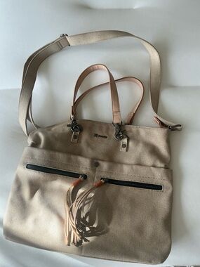 Sherpani Canvas Shoulder Bag in Beige with Tan Accents
